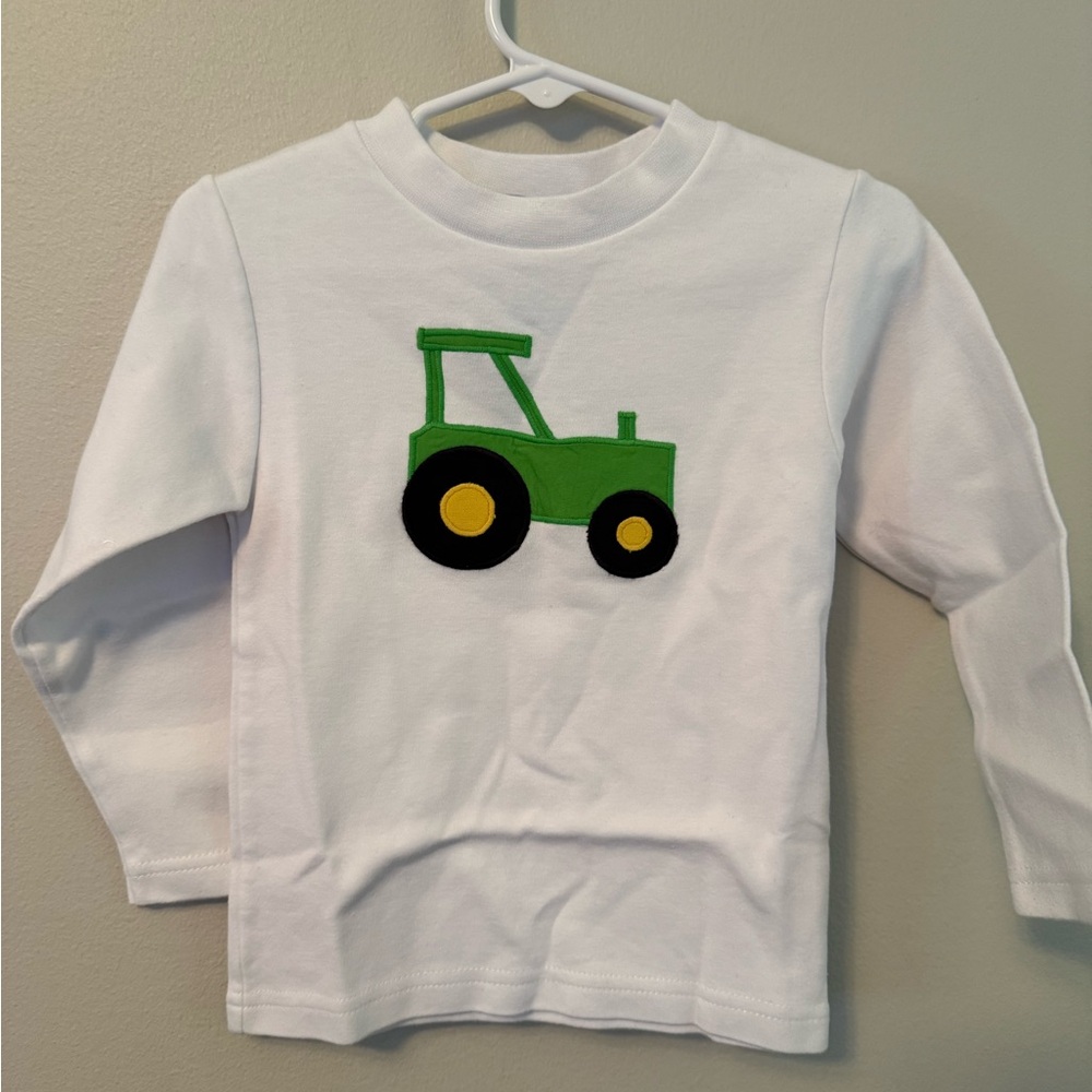 Monday’s Child Kids White Shirt with Green Tractor Design